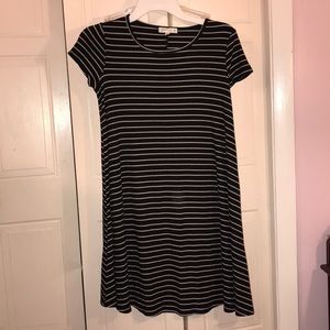Black dress with white stripes
